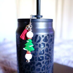 Christmas Tree Straw Charm, Handmade, tumbler, bottle, Stanley, gift, holiday,